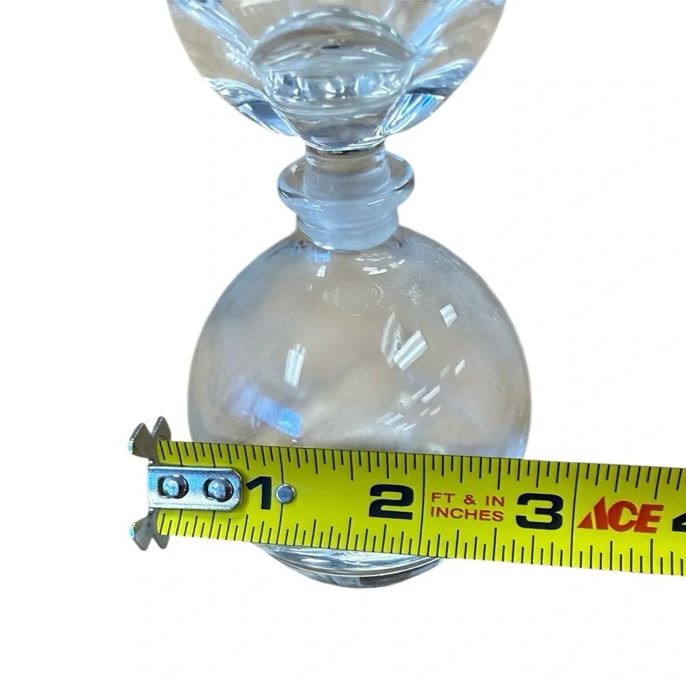 Vintage Clear Glass Perfume Bottle w/ Flower Stopper Vanity Decor